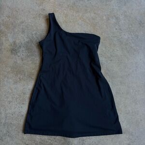 Girlfriend Collective Black One-Shoulder Dress - Bianca Dress - Large